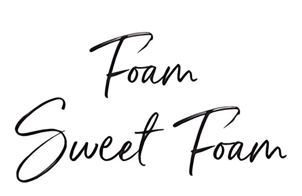 Foam Sweet Foam mattress logo with black handwritten style font on white background.