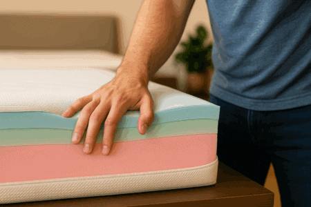 High-density foam mattress layers for better sleep comfort and support.
