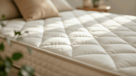 Luxurious white mattress with plush tufted surface, ideal for comfortable sleep and proper body support, featuring a soft, breathable fabric cover.