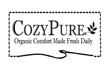 Organic mattress company logo for CozyPure, specializing in organic comfort and fresh, natural bedding options.