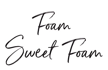Foam Sweet Foam mattress logo with black handwritten style font on white background.