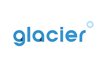 Glacier logo with blue text and circular design for mattress and sleep support solutions.