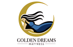 Relaxing woman lying on a mattress with a moon in the background, representing restful sleep and comfort.