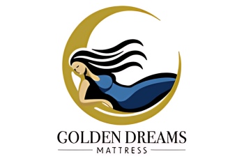Relaxing woman lying on a mattress with a moon in the background, representing restful sleep and comfort.