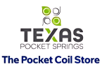 Green and black Texas Pocket Springs logo representing high-quality mattress components on The Mattress Underground.